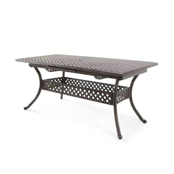 Dining Table, 64-82 Inch Extendable Acacia Wood Top, Aluminium, Dark Brown By Casagear Home For Cheap