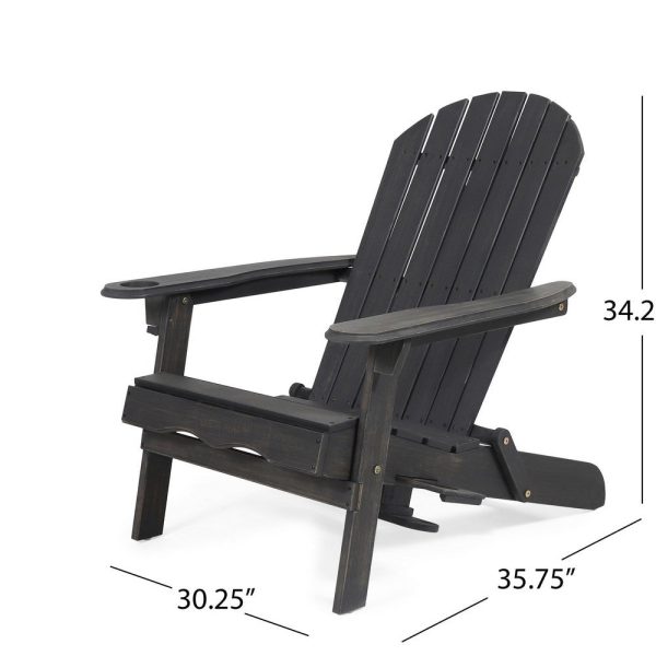 Outdoor Adirondack Chair with Cupholders, Foldable, Dark Gray Wood Finish By Casagear Home Cheap - Image 5