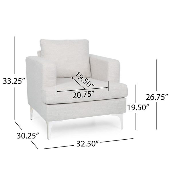 Accent Club Chair, Padded Back and Seat, Modern Silver Legs, Beige Fabric By Casagear Home on Sale - Image 5