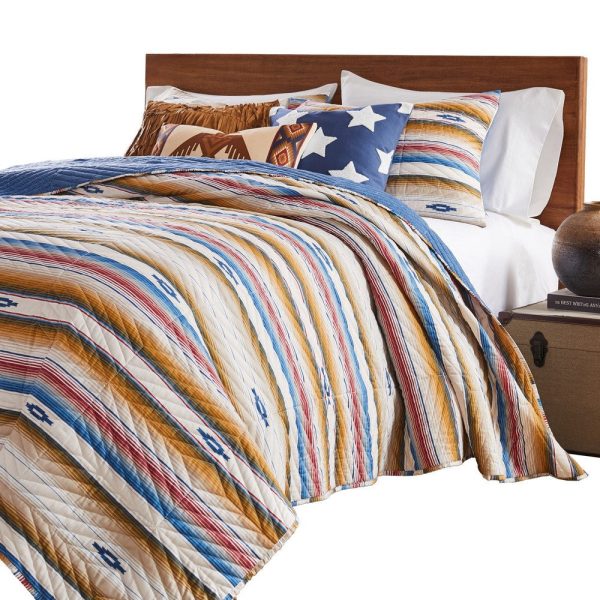 Rey 3pc Cal King Quilt and Pillow Sham Set, Ivory Multicolor Chevron Design By Casagear Home For Discount - Image 2