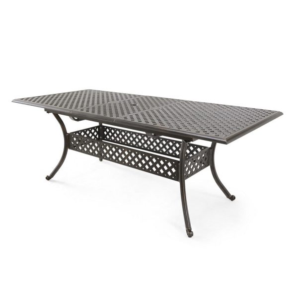 Dining Table, 64-82 Inch Extendable Acacia Wood Top, Aluminium, Dark Brown By Casagear Home For Cheap - Image 4