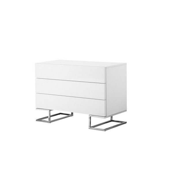 Sam 39 Inch Dresser with 3 Drawers, Chrome Steel Legs, White Wood Finish By Casagear Home on Sale
