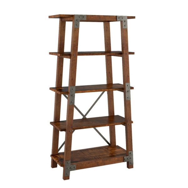 Fanny 72 Inch Bookshelf, 4 Tiers, Faux Rivet Details, Brown Wood Frame By Casagear Home For Cheap