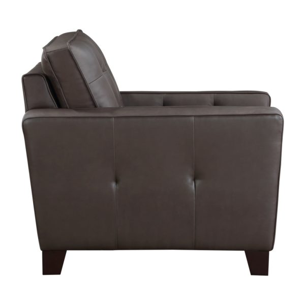 Erin 39 Inch Accent Chair, Brown Leather, Tufted, Soft Cushions, Solid Wood By Casagear Home Cheap - Image 4