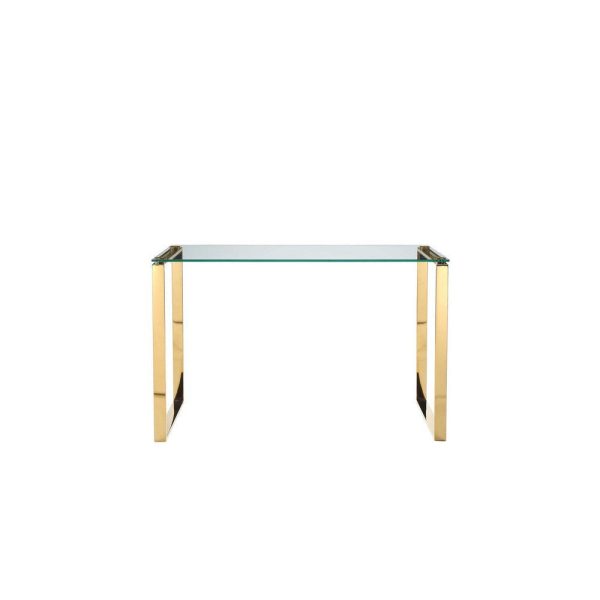 47 Inch Modern Office Desk, Clear Tempered Glass, Gold Sled Steel Frame By Casagear Home For Cheap - Image 2