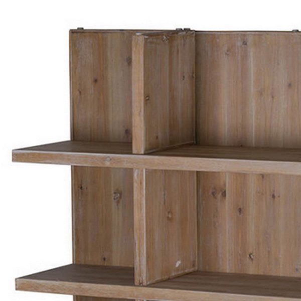 70 Inch Bookcase Display Shelves, Segmented Design, Fir Wood Frame, Brown By Casagear Home Discount - Image 4
