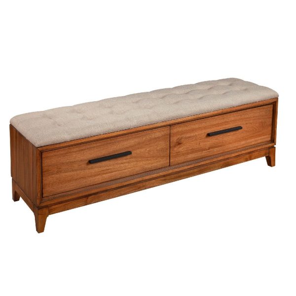 Bench with Fabric Padded Seat and 2 Drawers, Brown By Casagear Home Discount