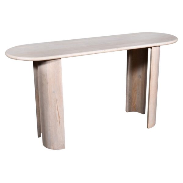 Kipp Console Table, 58 Inch Rounded Oblong Top, White Solid Mango Wood By Casagear Home Fashion - Image 2