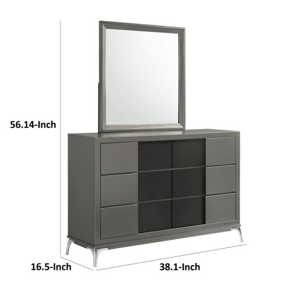 Rya 56 Inch Modern Wide Dresser with 6 Drawers, Gray Wood, Chrome By Casagear Home Sale - Image 5