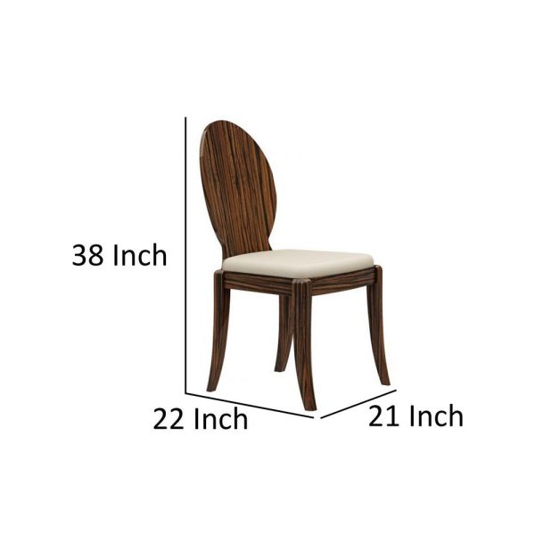 Kylie Dining Chair Set of 2, White Faux Leather, Oval Backrest, Brown By Casagear Home Sale - Image 5
