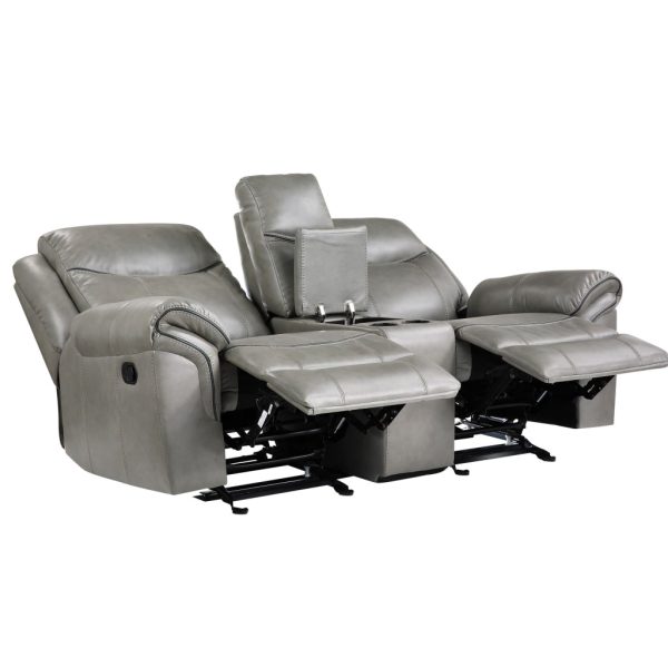 Max 80 Inch Dual Manual Recliner Loveseat, Cupholders, Gray Faux Leather By Casagear Home Online Sale - Image 4