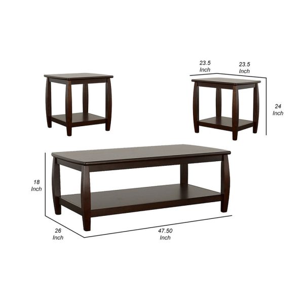 3 Piece Coffee and End Table Set, Open Shelves, Espresso Brown Solid Wood By Casagear Home For Cheap - Image 5