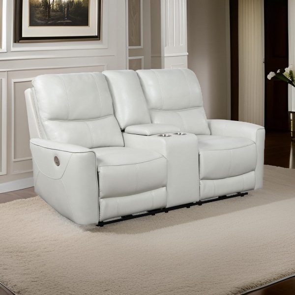 Lima Power Recliner Loveseat, Ivory Faux Leather, USB Port, Foam, 72 Inch By Casagear Home Hot on Sale