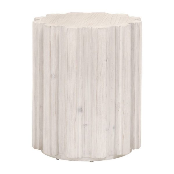 22 Inch Round End Table with Fluted Accents, Plinth Base, Whitewash Wood By Casagear Home For Cheap