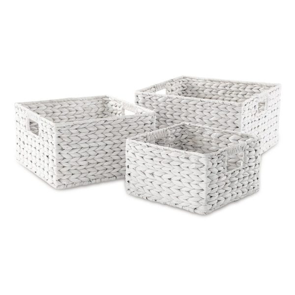 Ashley Lia Nesting Basket Set of 3, Hyacinth Woven, Farmhouse White Online Hot Sale - Image 3