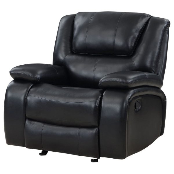 Mila Manual Glider Recliner Chair, Black Faux Leather, Pillow Top Arms By Casagear Home Online now - Image 4