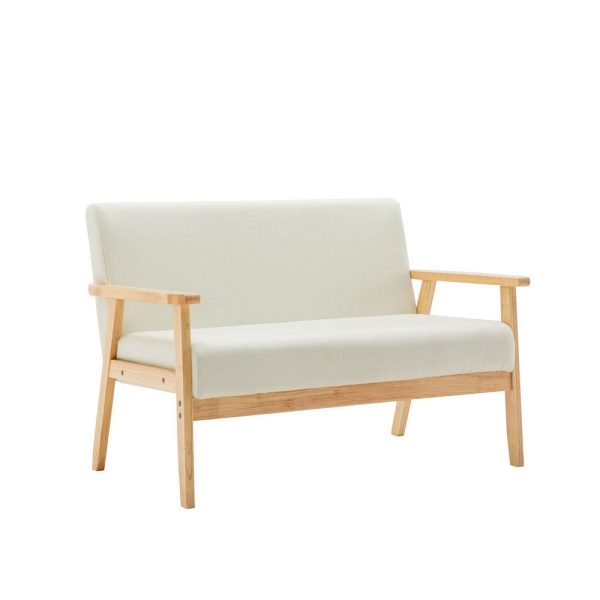 Gala 45 Inch Modern Loveseat Bench, Ivory Fabric, Natural Brown Wood Frame By Casagear Home Discount - Image 2