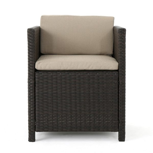 Perie Outdoor Dining Chair Set of 2, Modern Iron and Dark Brown Wicker By Casagear Home Supply - Image 2