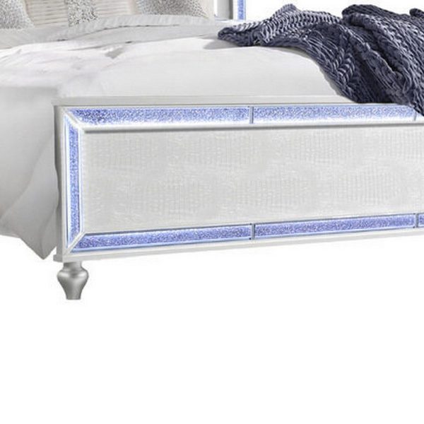 Noel Queen Size Bed with Crystal Tufted Upholstered Headboard, LED, White  By Casagear Home Cheap - Image 4