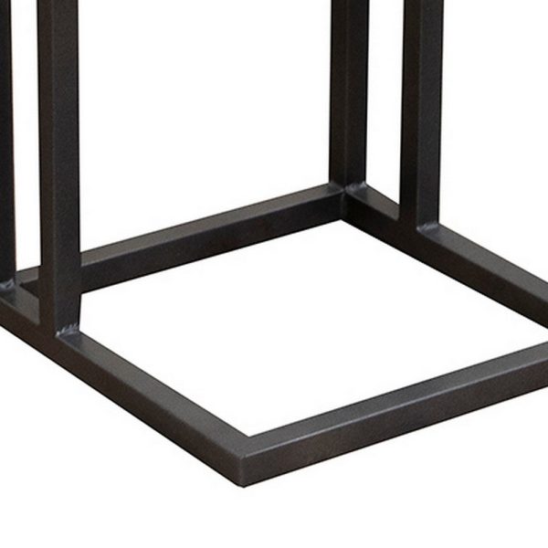 Tina Side End Table, Square White 15 Inch Wood Top, C Shape, Black Metal By Casagear Home Online - Image 5