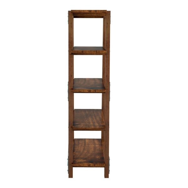 Fanny 72 Inch Bookshelf, 4 Tiers, Faux Rivet Details, Brown Wood Frame By Casagear Home For Cheap - Image 3