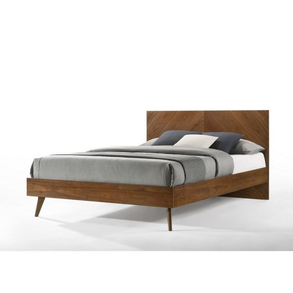 Nova Rem King Size Platform Bed, Chevron Pattern Headboard, Walnut Brown By Casagear Home For Discount