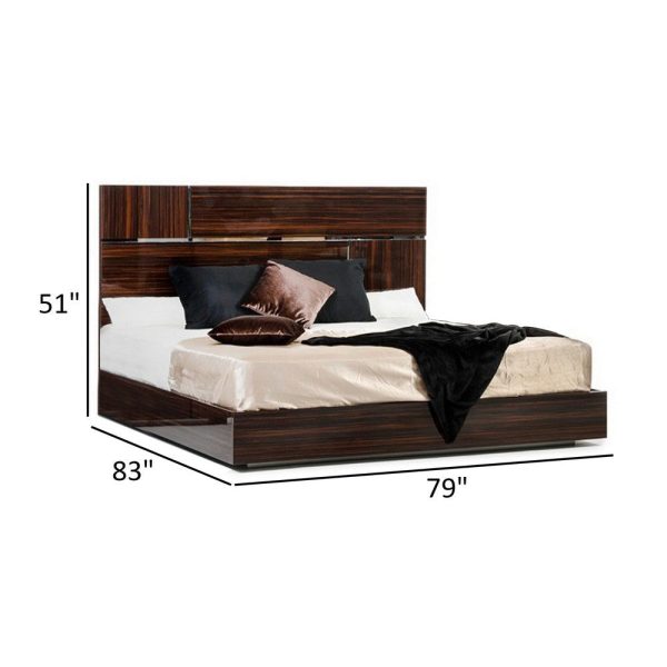 Cass King Size Platform Bed, Silver Accent Headboard, Ebony Brown Lacquer By Casagear Home on Sale - Image 5