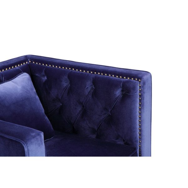 Vien 36 Inch Accent Chair, Navy Tufted Velvet, Gold Polished Steel Legs By Casagear Home Supply - Image 4