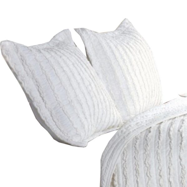 Yukon Fabric 3 Piece King Size Quilt Set with Ruffle Striped Pattern, White By Casagear Home Discount - Image 3