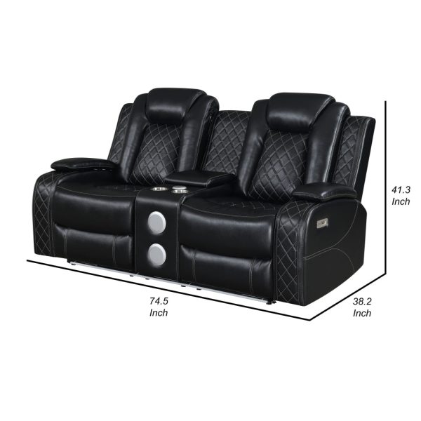 Nova Luxury Power Recliner Loveseat In Black with USB, Lights, Speakers  By Casagear Home Online Hot Sale - Image 4