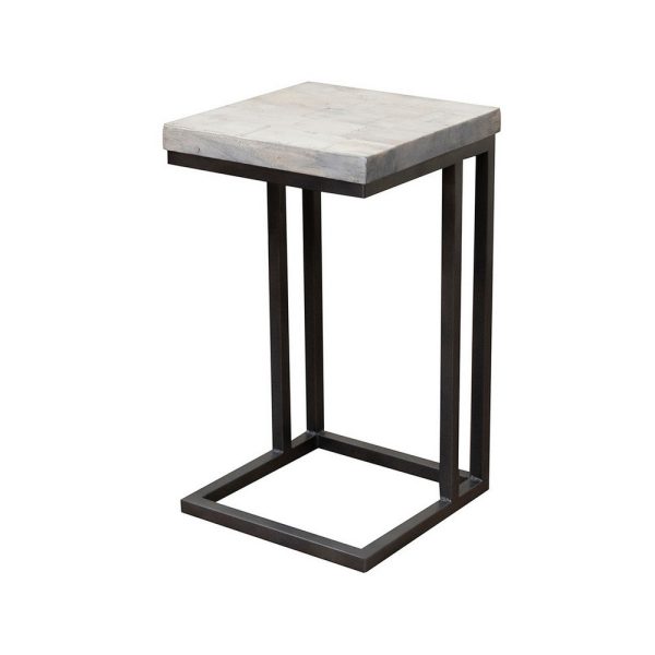 Tina Side End Table, Square White 15 Inch Wood Top, C Shape, Black Metal By Casagear Home Online - Image 3