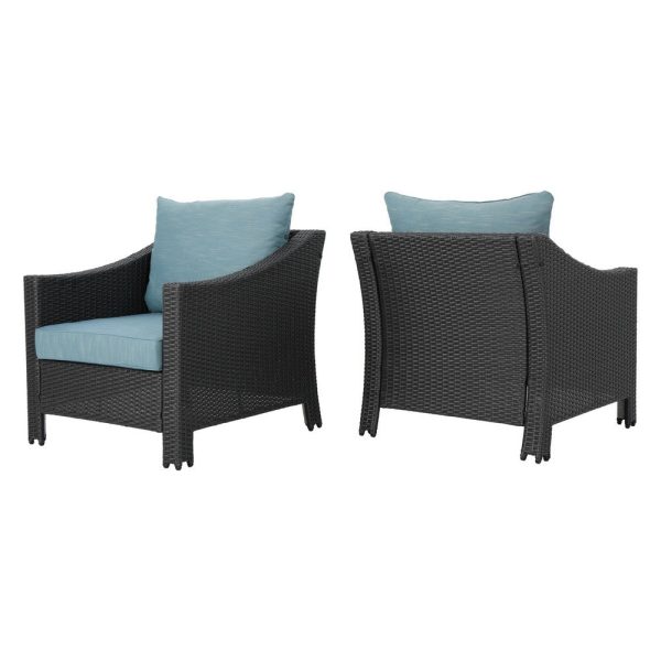 Annie Outdoor Accent Armchair Set of 2, Blue, Gray Rattan Wicker, Iron By Casagear Home For Cheap