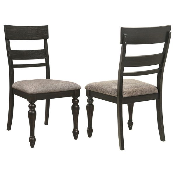 Brad Dining Chair Set of 2, Ladder Back, Stone Brown,  Charcoal Gray By Casagear Home Online
