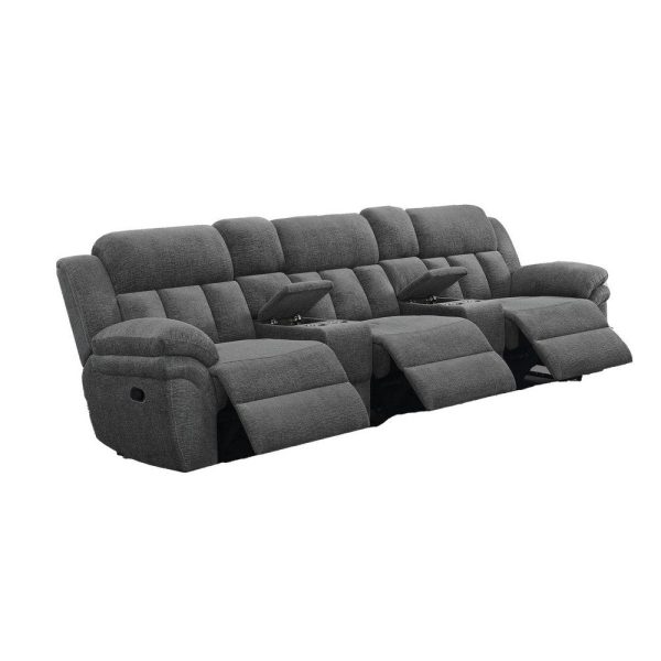 Jak Manual Recliner Sofa, 2 Consoles, Cushioned Tufted Seats, Charcoal Gray By Casagear Home Online Sale