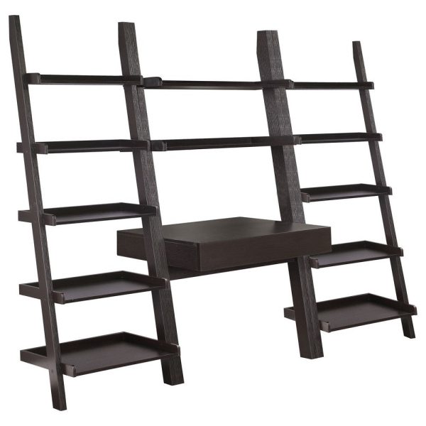 Api 3 Piece Angular Ladder Desk Set, 1 Drawer, 12 Shelves, Cappuccino Brown By Casagear Home Discount