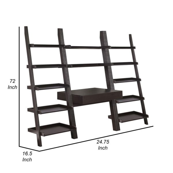 Api 3 Piece Angular Ladder Desk Set, 1 Drawer, 12 Shelves, Cappuccino Brown By Casagear Home Discount - Image 5