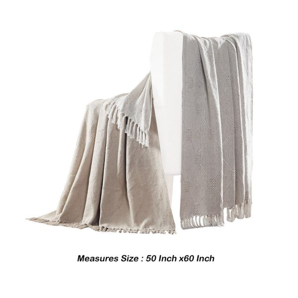 Thiva 60 x 50 Cotton Throw with Diamond Weaving The Urban Port, Set of 2, Gray By Casagear Home Online now - Image 5
