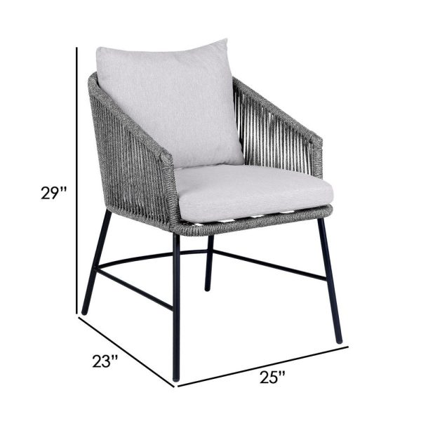 25 Inch Patio Dining Chair, Matte Black Steel Frame, Gray Rope Woven Seat By Casagear Home For Sale - Image 5