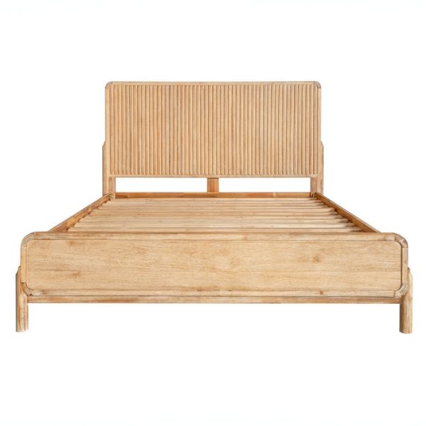 Cid Jima Platform King Bed, Horizontal Ribbed, Natural Brown Solid Wood By Casagear Home Cheap - Image 2