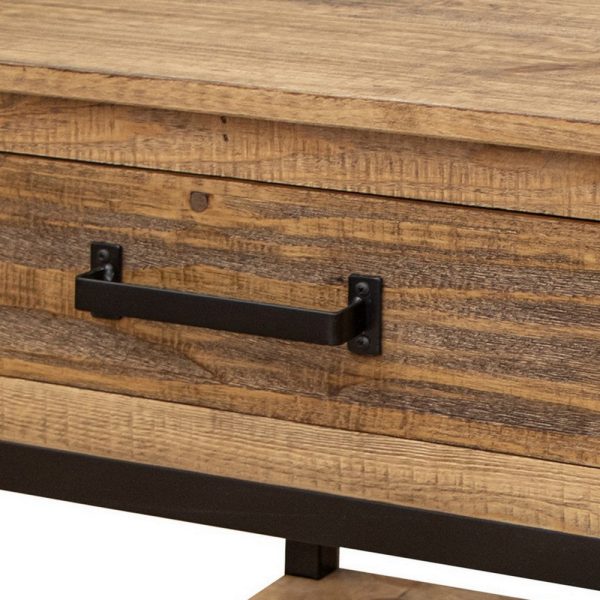 Tuba 26 Inch Side End Table, 1 Drawer, Open Shelf, Iron, Brown Pine Wood By Casagear Home Online - Image 2