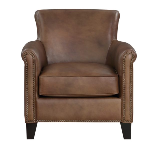 Tria 35 Inch Accent Chair, Brown Top Grain and Split Leather, Solid Wood By Casagear Home Online Sale - Image 2