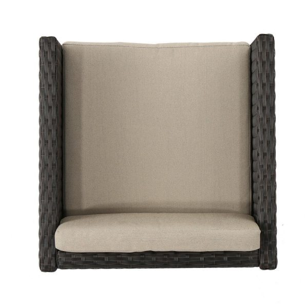 Perie Outdoor Dining Chair Set of 2, Modern Iron and Dark Brown Wicker By Casagear Home Supply - Image 4