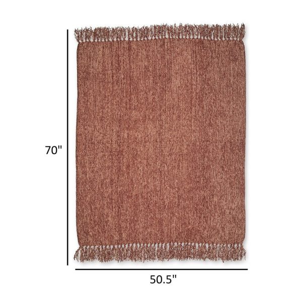 Ashley Emily Throw Blanket Set of 3, Textured Woven Knotted Fringe, Red Polyester For Discount - Image 5