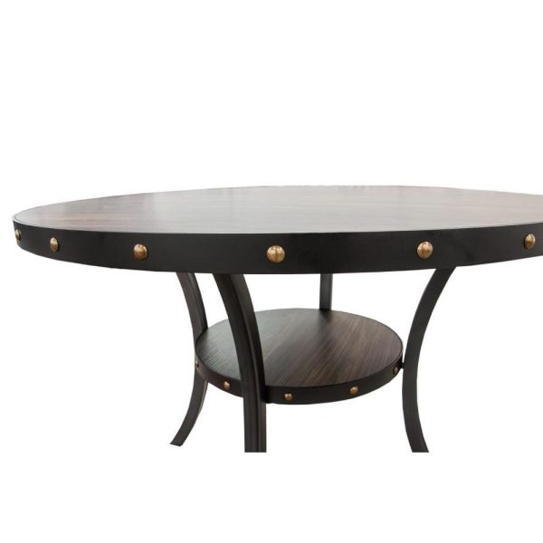 Sie 48 Inch Dining Table, Round Nailhead Trim Top with Shelf, Black Wood By Casagear Home Online Hot Sale - Image 5