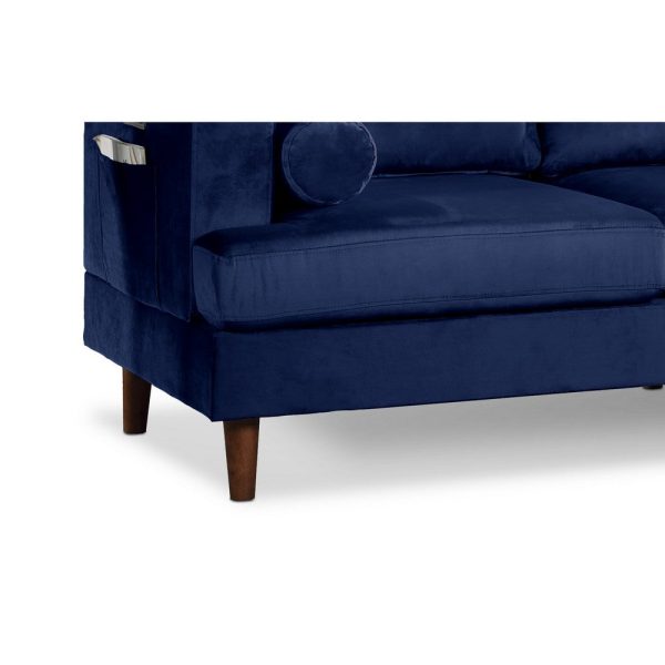 Ifo 84 Inch Sofa with Reversible Chaise Ottoman, USB, Navy Blue Velvet By Casagear Home Sale - Image 4