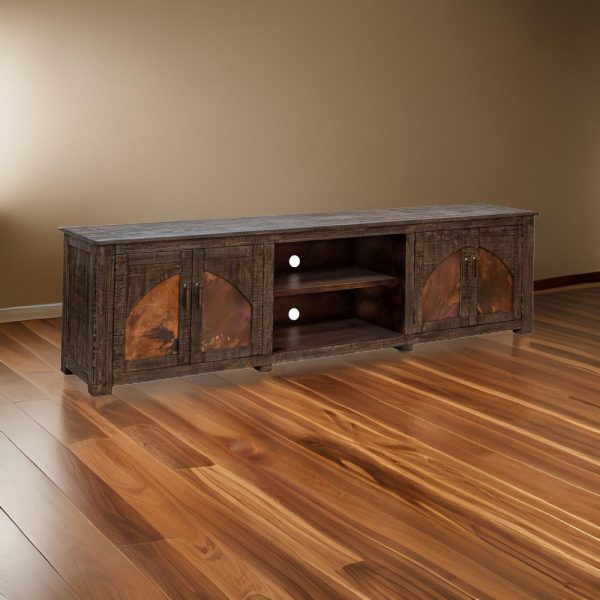 Berry  93 Inch TV Media Entertainment Console, 4 Doors 3 Shelves, Brown By Casagear Home Fashion