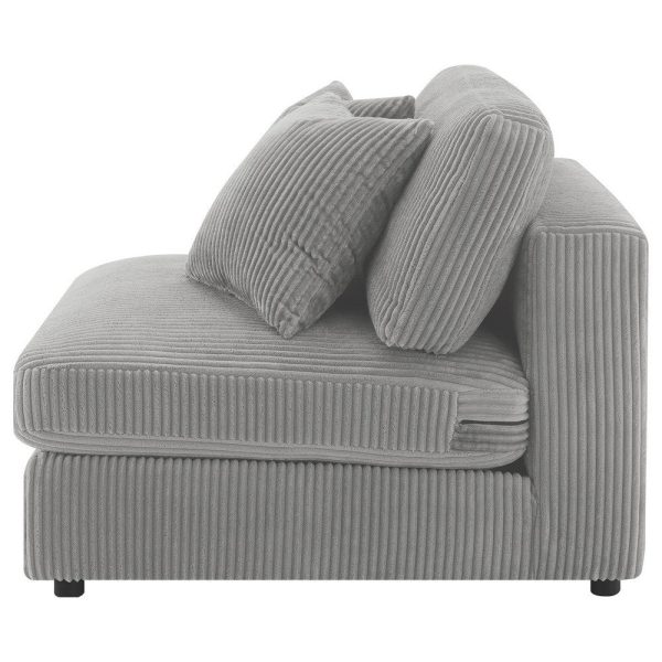 Lain Modular Armless Sofa Chair with 2 Accent Pillows, Gray Corduroy By Casagear Home on Sale - Image 3