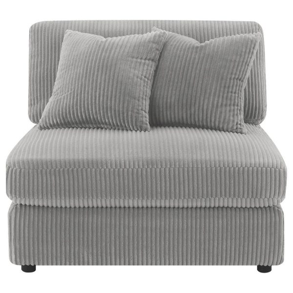 Lain Modular Armless Sofa Chair with 2 Accent Pillows, Gray Corduroy By Casagear Home on Sale - Image 2
