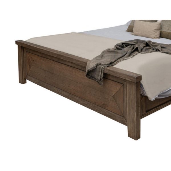 Loe King Size Bed, Raised Panel Headboard, Farmhouse Style Brown Oak Veneer By Casagear Home Supply - Image 3