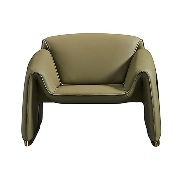 Hei 38 Inch Accent Chair, Green Real Leather Upholstery, Gold Metal Finish By Casagear Home Supply - Image 3